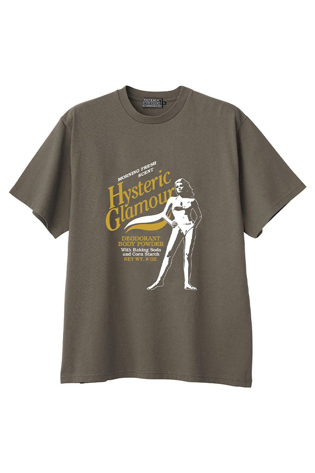 HYSTERIC GLAMOUR ヒステリックグラマー 02261CT16 HYSTERIC BODY POWDER Tシャツ KHAKI 正規通販 メンズ