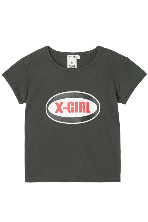 X-girl エックスガール 105232013018 OVAL LOGO S/S BABY TEE X-girl Tシャツ CHACOAL 正規通販 レディース