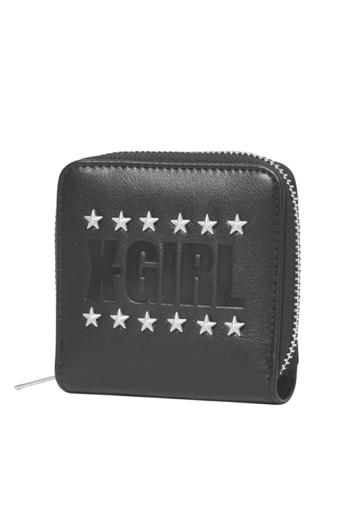 X-girl エックスガール 105263054016 LOGO AND STAR STUDDED FAUX LEATHER MINI WALLET 財布 BLACK 正規通販 レディース