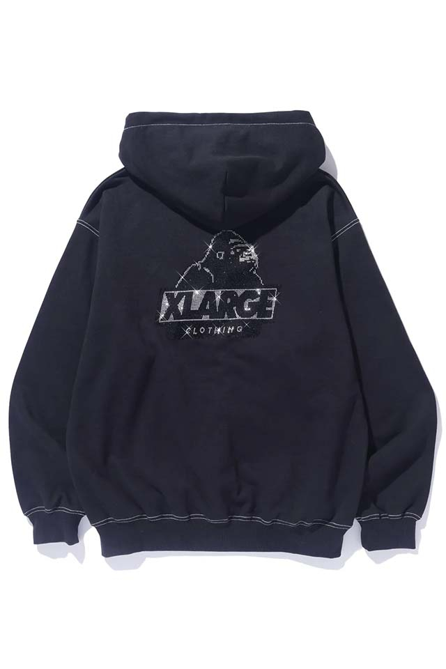 XLARGE エクストララージ 101243012017 RHINESTONE OG ZIP HOODED SWEATSHIRT ジップパーカー BLACK 正規通販 メンズ レディース