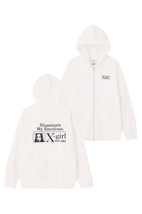 X-girl エックスガール 105233012003 MY EMOTIONS ZIP UP SWEAT HOODIE X-girl ジップパーカー WHITE 正規通販 レディース