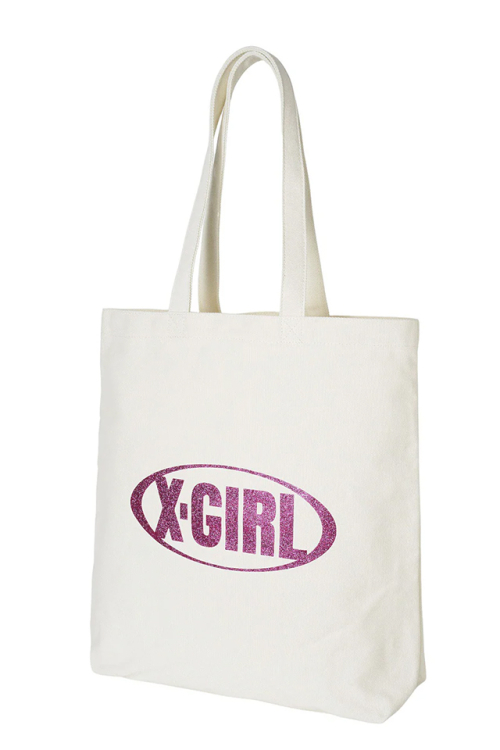 X-girl エックスガール 105242053001 GLITTER OVAL LOGO CANVAS TOTE BAG キャンバストートバッグ WHITE 正規通販 レディース