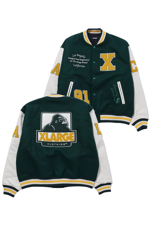 XLARGE エクストララージ 101234021009 OG LOGO VARSITY JACKET XLARGE スタジャン GREEN 正規通販 メンズ レディース