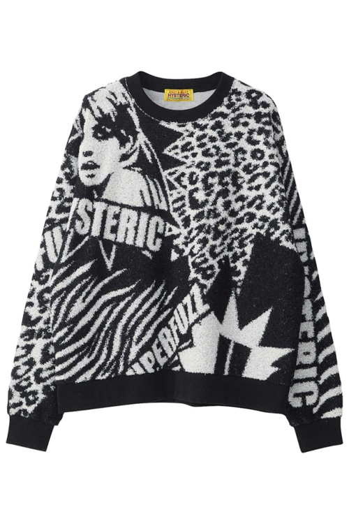 HYSTERIC GLAMOUR ヒステリックグラマー 01233CS07 NEW WAVEジャカード オーバーサイズスウェット BLACK 正規通販 レディース