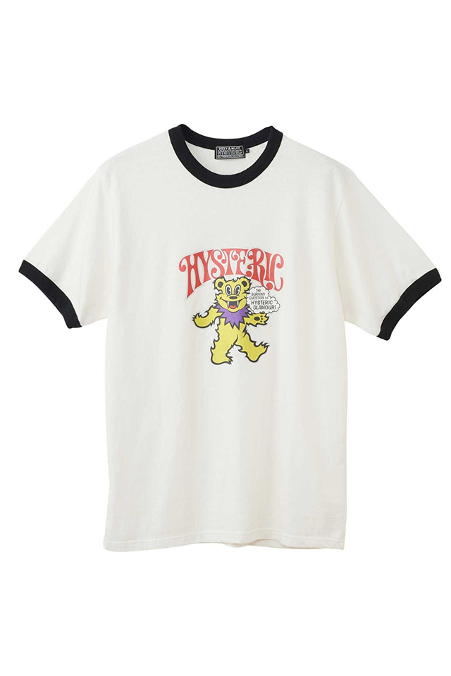 HYSTERIC GLAMOUR ヒステリックグラマー 02251CT38 FIRE BEAR GLITTER Tシャツ WHITE 正規通販 メンズ