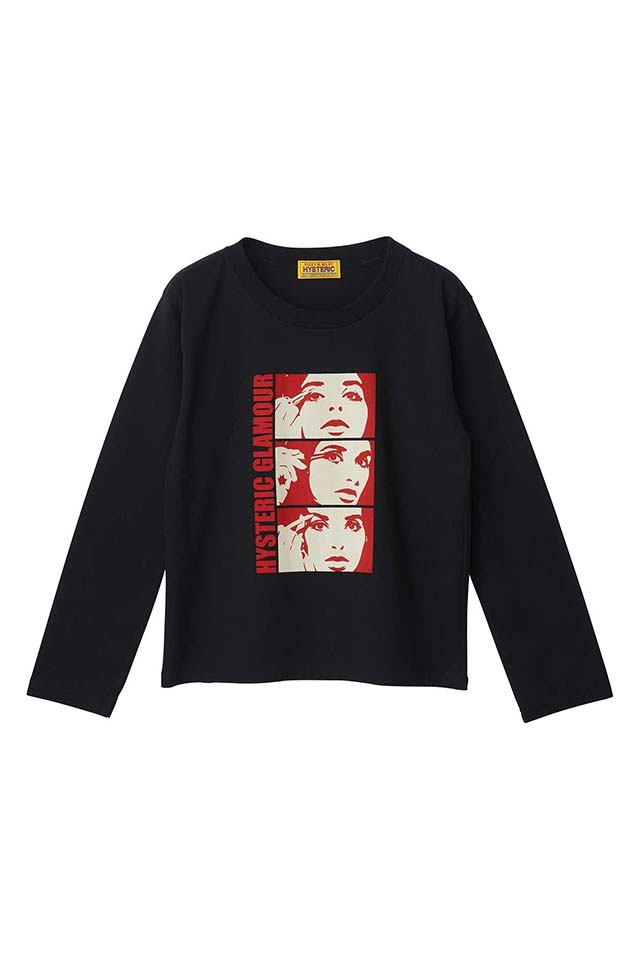HYSTERIC GLAMOUR ヒステリックグラマー 01263CL04 WAKE UP MAKE UP Tシャツ BLACK 正規通販 レディース