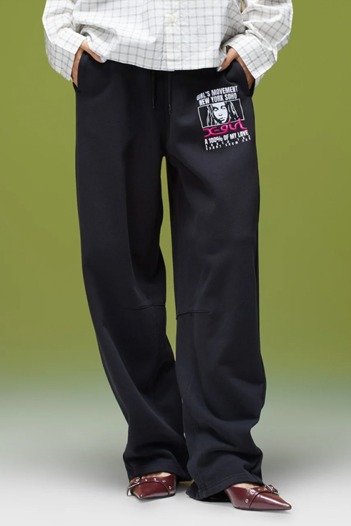 X-girl エックスガール 105263031016 FACE BOX AND MESSAGE SWEATPANTS スウェットパンツ BLACK 正規通販 レディース
