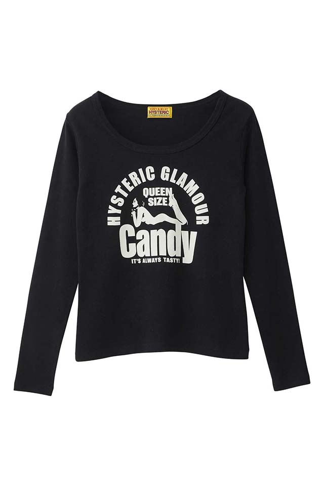 HYSTERIC GLAMOUR ヒステリックグラマー 01253CL07 QUEEN SIZE CANDY チビTシャツ BLACK 正規通販 レディース