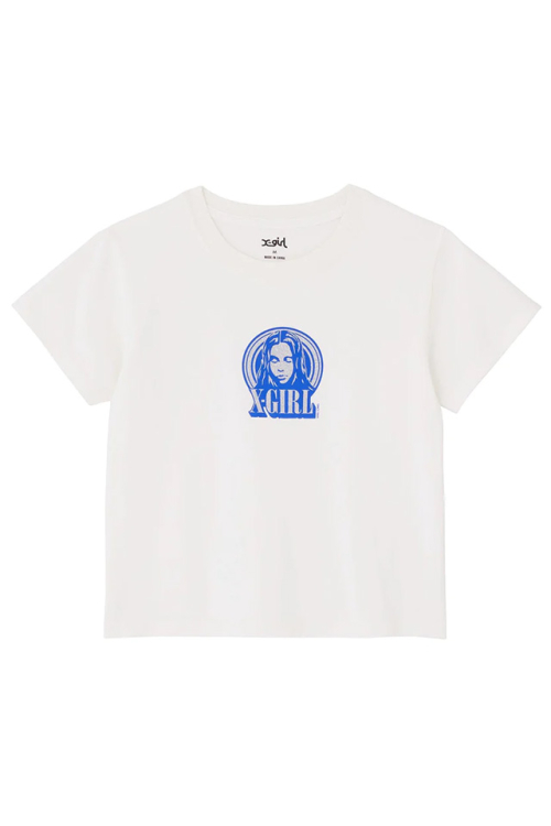 X-girl エックスガール 105233011010 GLITTER CIRCLE BACKGROUND FACE LOGO S/S BABY TEE X-girl Tシャツ WHITE 正規通販 レディース