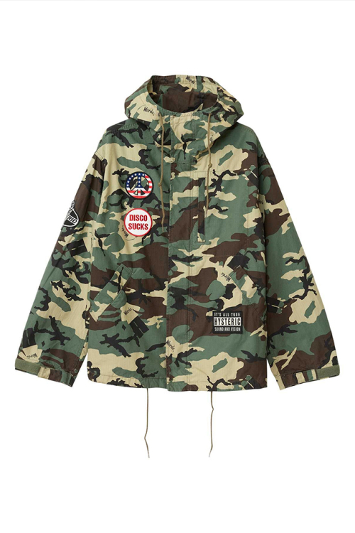 HYSTERIC GLAMOUR ヒステリックグラマー 02263AB12 DISCO SUCKSワッペン フーデットジャケット KHAKI CAMO 正規通販 メンズ