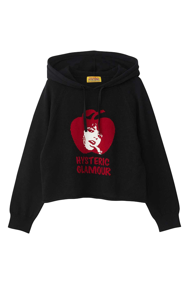 HYSTERIC GLAMOUR ヒステリックグラマー 01253NS04 APPLE GIRL編込 パーカー BLACK 正規通販 レディース