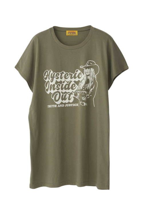HYSTERIC GLAMOUR ヒステリックグラマー 01251CT10 INSIDE OUT Tシャツ KHAKI 正規通販 レディース