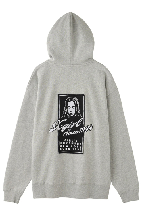 X-girl エックスガール 105253012005 FACE BOX PATCH ZIP UP SWEAT HOODIE ジップパーカー ASH 正規通販 レディース