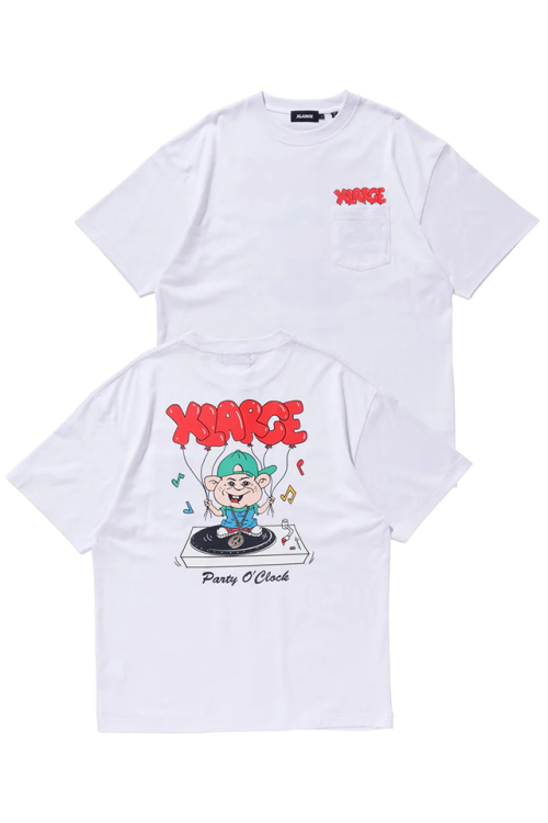 XLARGE エクストララージ 101231011019 PARTY O CLOCK LOGO S/S POCKET TEE XLARGE Tシャツ WHITE 正規通販 メンズ レディース