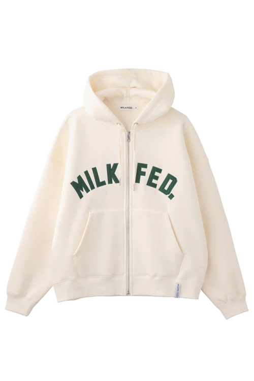MILKFED. ミルクフェド 103233012014 ARCH LOGO ZIP UP HOODIE MILKFED ジップパーカー OFF WHITE 正規通販 レディース