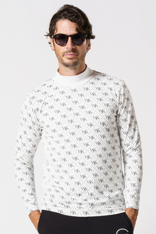 WJKG gf707c patterned long sleeve mock neck ロゴパターンロングスリーブモックネックT WHITE 正規通販 メンズ ゴルフ