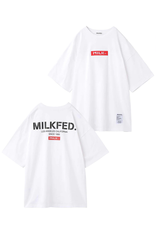 MILKFED. ミルクフェド 103231011017 BAR AND STENCIL LOGO WIDE S/S TEE MILKFED. Tシャツ RED 正規通販 レディース