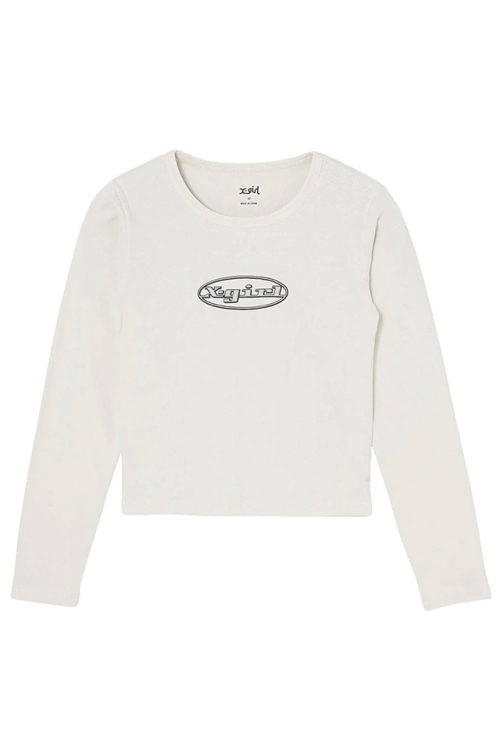 X-girl エックスガール 105241011019 EMBLEM OVAL LOGO L/S BABY TEE X-girl ロングスリーブベビーTシャツ WHITE 正規通販 レディース