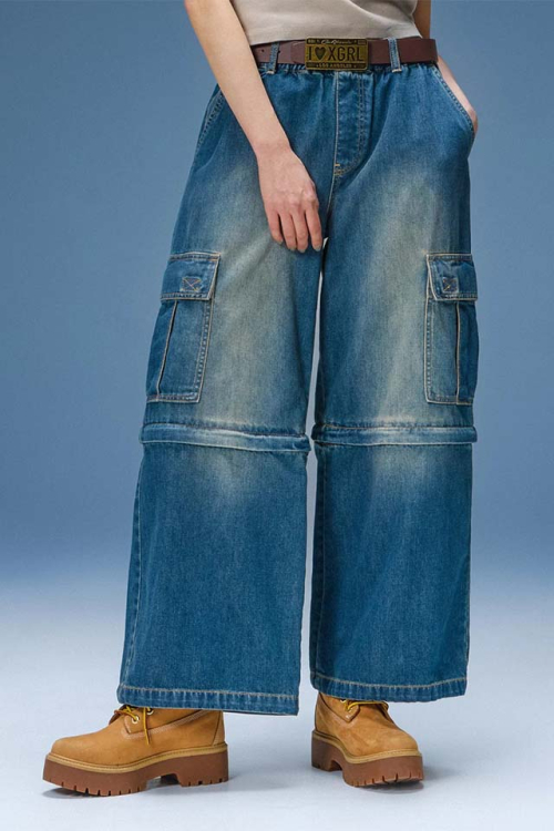 X-girl エックスガール 105262031003 FADED 2WAY WIDE LEG DENIM CARGO PANTS デニムカーゴパンツ INDIGO 正規通販 レディース