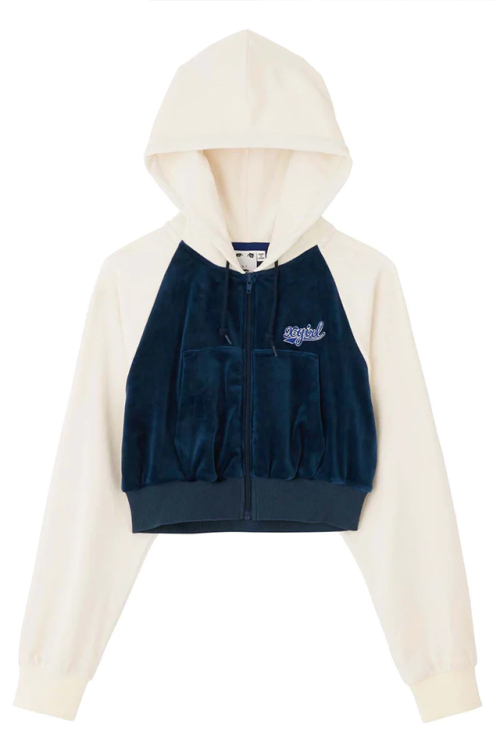 X-girl エックスガール 05233012005 VELOUR COMPACT ZIP UP HOODIE X-girl ジップパーカー NAVY 正規通販 レディース