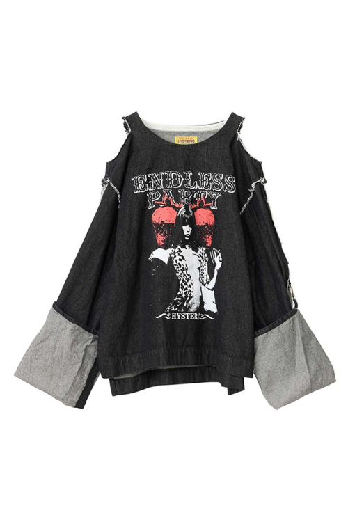 HYSTERIC GLAMOUR ヒステリックグラマー 01263AH01 WHIP YOUR BERRY デニムプルオーバー BLACK 正規通販 レディース