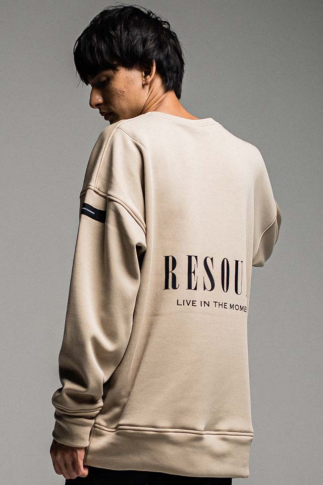 RESOUND CLOTHING RC26-C-002 ID BACKROGO velours fleece drop trainer ベロアフリースドロップトレーナー BEIGE 正規通販 メンズ