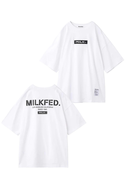 MILKFED. ミルクフェド 103231011017 BAR AND STENCIL LOGO WIDE S/S TEE MILKFED. Tシャツ WHITE 正規通販 レディース