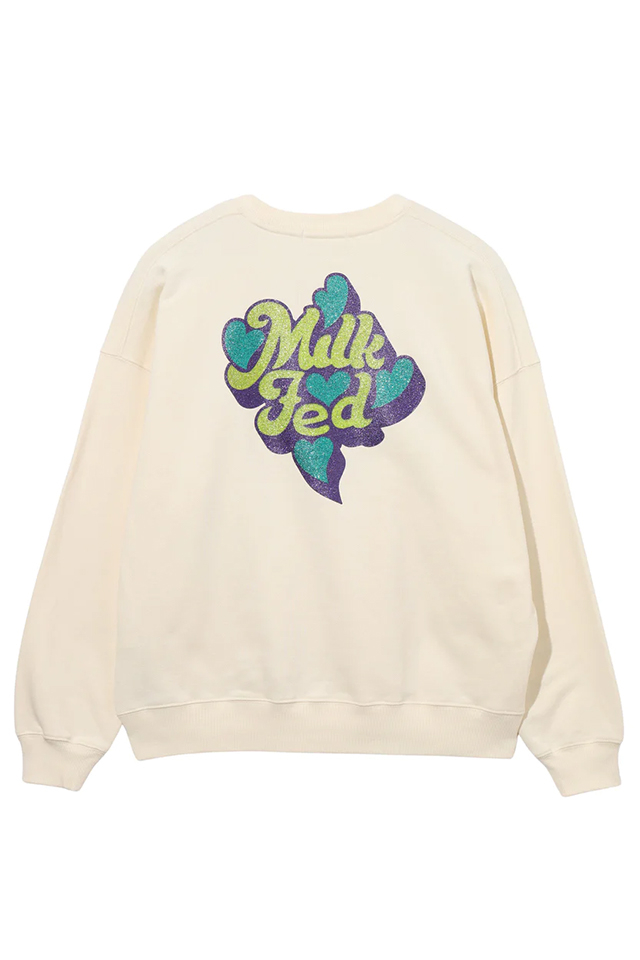 MILKFED. ミルクフェド 103241012002 GLITTER LOGO SWEAT TOP MILKFED. クルーネックスウェット OFF WHITE 正規通販 レディース