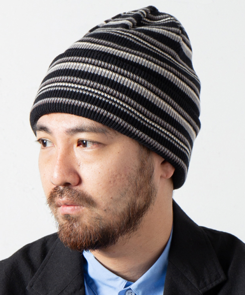 RACAL ラカル RL-22-1241 4Way Multi-border Knit Cap コットンニットキャップ BLACK 正規通販 メンズ