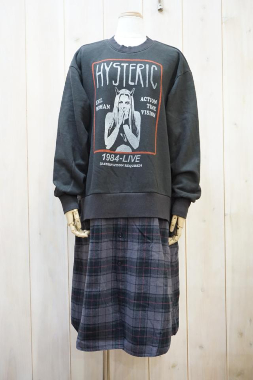 HYSTERIC GLAMOUR 01223AO01 EVIL WOMAN LIVE リメイクプルオーバーワンピース CHACOAL GRAY 正規通販 レディース