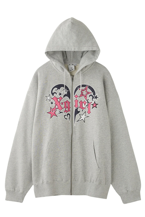 X-girl エックスガール 105253012004 TRIBAL HEART ZIP UP SWEAT HOODIE ジップパーカー ASH 正規通販 レディース