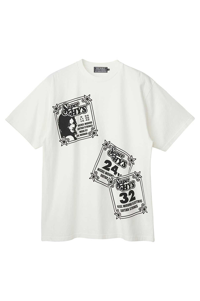 HYSTERIC GLAMOUR ヒステリックグラマー 02263CT04 HG GUITAR STRINGS Tシャツ WHITE 正規通販 メンズ