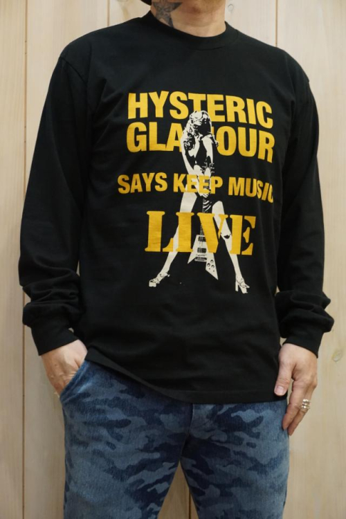 HYSTERIC GLAMOUR ヒステリックグラマー 02221CL01 KEEP MUSIC Tシャツ BLACK 正規通販 メンズ