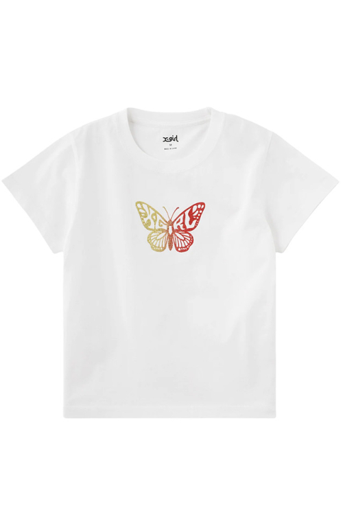 X-girl エックスガール 105262011005 GRADIENT GLITTER BUTTERFLY S/S BABY TEE ベビーTシャツ WHITE 正規通販 レディース