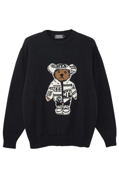 HYSTERIC GLAMOUR ヒステリックグラマー 02233NS06 HYSTERIC TEDDYジャカード セーター BLACK 正規通販 メンズ