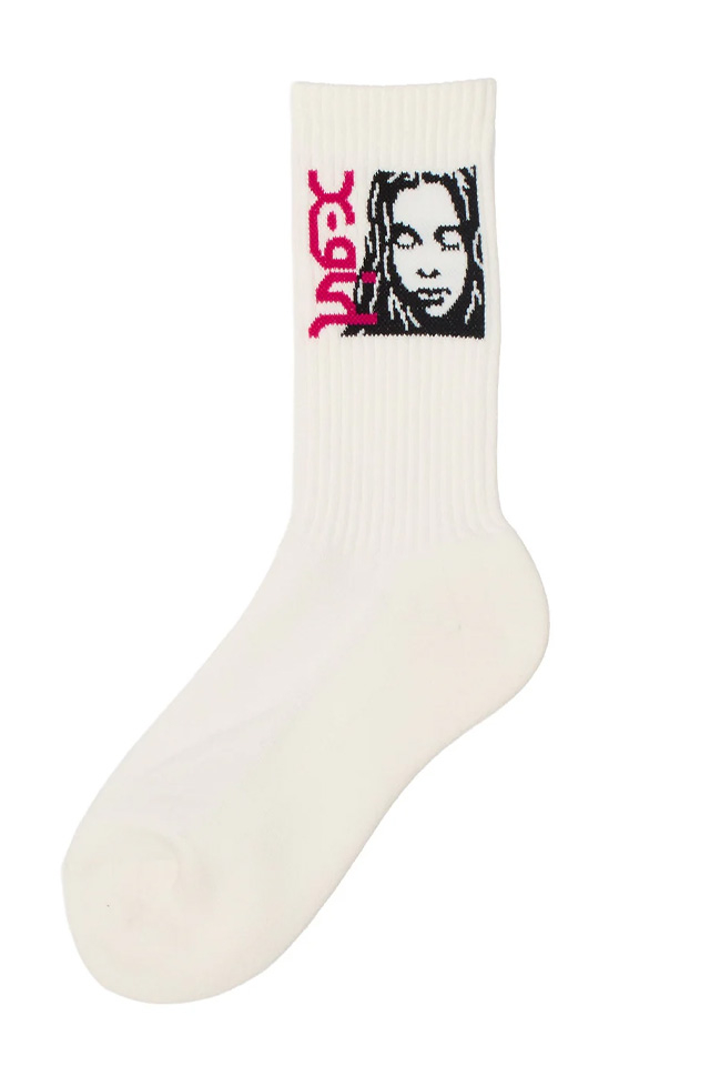 X-girl エックスガール 105262054007 SIDE LOGO FACE RIBBED SOCKS ソックス WHITE 正規通販 レディース