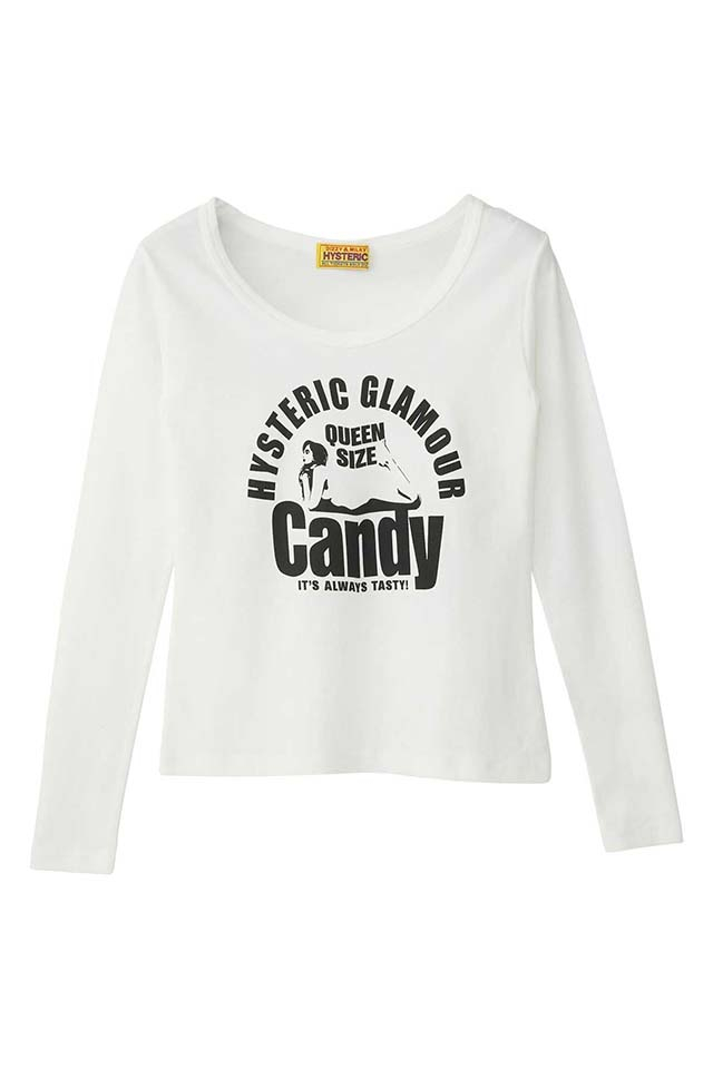 HYSTERIC GLAMOUR ヒステリックグラマー 01253CL07 QUEEN SIZE CANDY チビTシャツ WHITE 正規通販 レディース