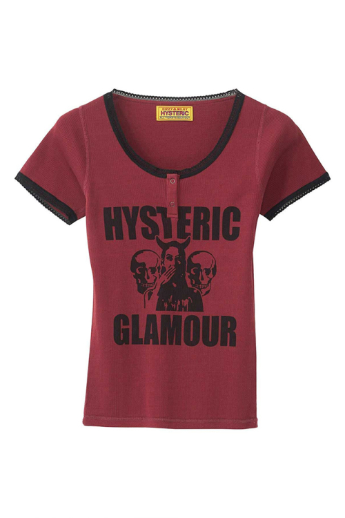 HYSTERIC GLAMOUR ヒステリックグラマー 01253CT03 EVIL SKULL チビTシャツ RED 正規通販 レディース