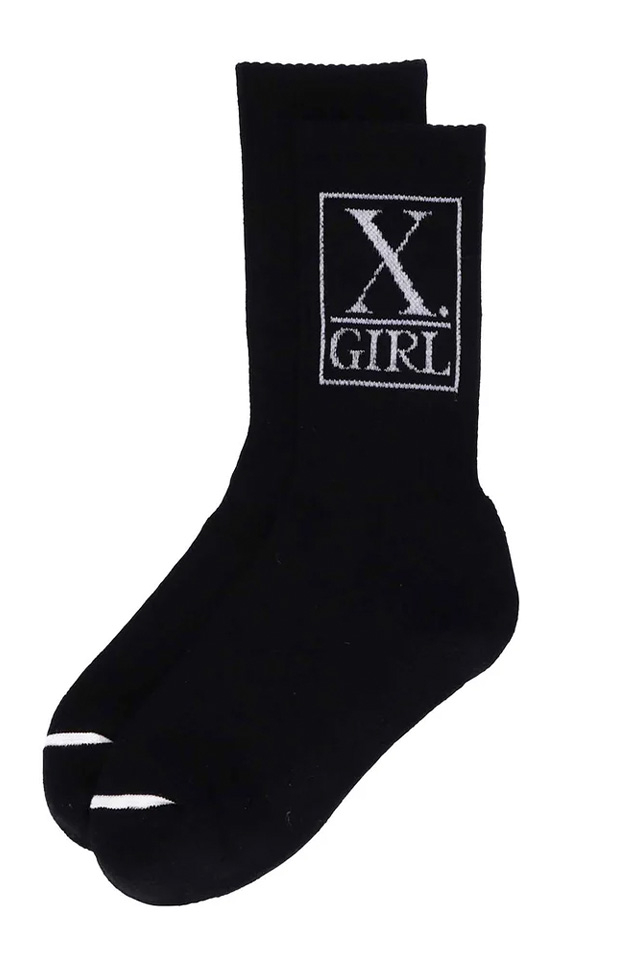 X-girl エックスガール 105232054014 SQUARE LOGO RIB SOCKS X-girl ソックス BLACK 正規通販 レディース