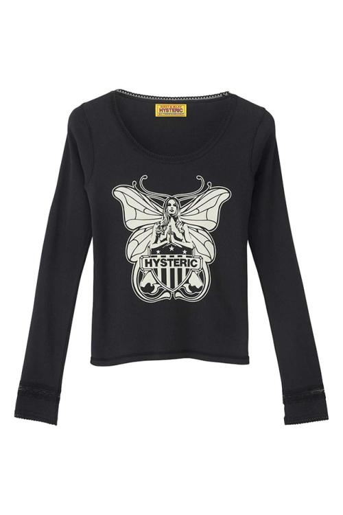 HYSTERIC GLAMOUR ヒステリックグラマー 01253CL01 LEVITATED GIRL チビTシャツ BLACK 正規通販 レディース