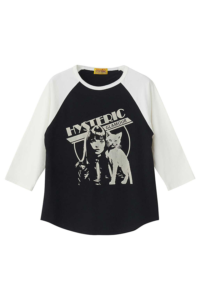 HYSTERIC GLAMOUR ヒステリックグラマー 01261CL01 HYSTERIC WOMAN CAT 七分袖Tシャツ BLACK 正規通販 レディース
