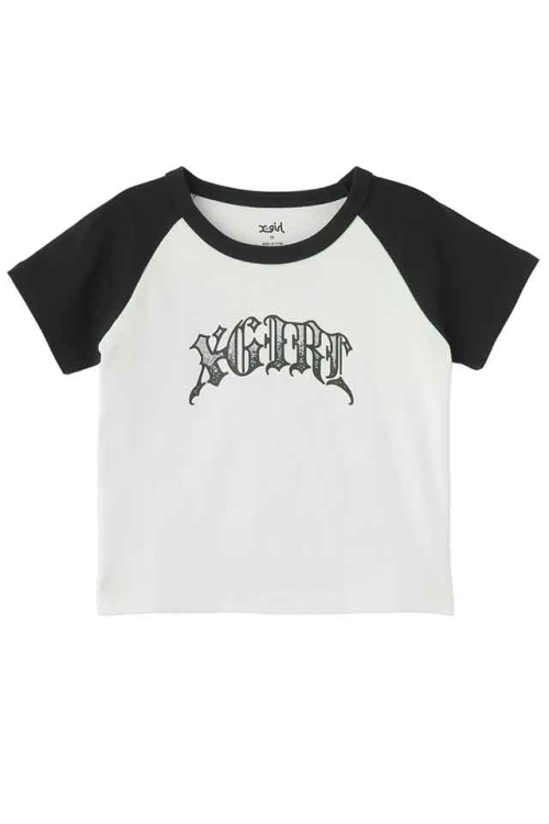 X-girl エックスガール 105252011004 GRADATION GLITTER LOGO S/S RAGLAN BABY TEE ベビーTシャツ WHITE 正規通販 レディース