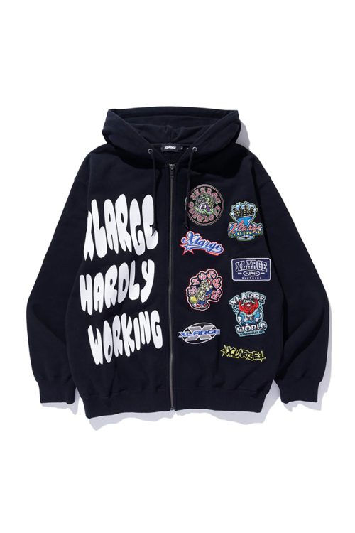 XLARGE エクストララージ 101254012004 MULTI LOGO ZIP UP HOODED SWEATSHIRT ジップパーカー BLACK 正規通販 メンズ レディース