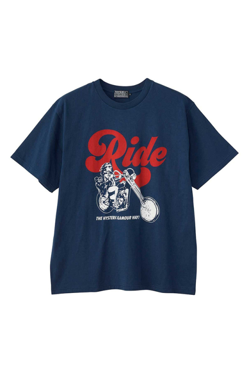 HYSTERIC GLAMOUR ヒステリックグラマー 02253CT04 RIDE A MOTORCYCLE Tシャツ NAVY 正規通販 メンズ