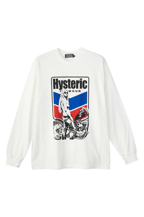 HYSTERIC GLAMOUR ヒステリックグラマー 02253CL07 MOTORCYCLE GIRL Tシャツ WHITE 正規通販 メンズ