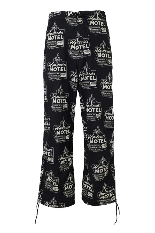 HYSTERIC GLAMOUR ヒステリックグラマー 02241AP12 HYSTERIC MOTEL柄 イージーワイドパンツ BLACK 正規通販 メンズ