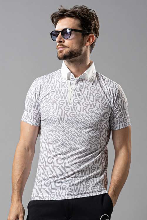 WJKG gf701b patchwork print polo ポロシャツ WHITE × GRAY 正規通販 メンズ ゴルフ