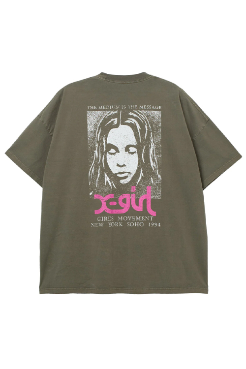 X-girl エックスガール 105261041002 FADED FACE S/S BIG TEE DRESS Tシャツワンピース OLIVE 正規通販 レディース
