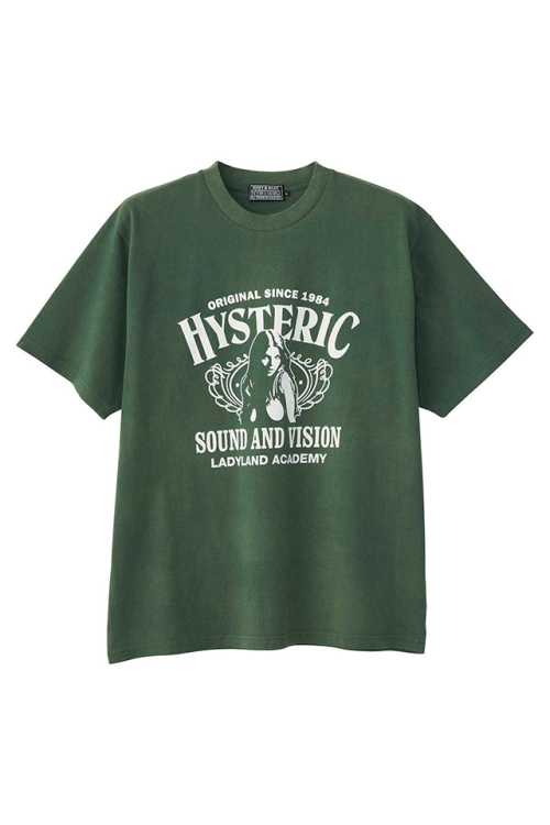 HYSTERIC GLAMOUR ヒステリックグラマー 02253CT01 LADYLAND ACADEMY Tシャツ GREEN 正規通販 メンズ