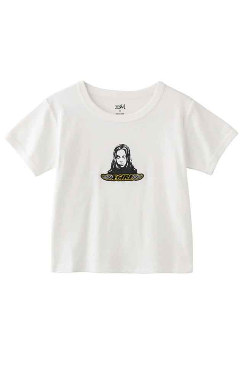 X-girl エックスガール 105252011019 ANGEL FACE PATCH S/S BABY TEE ベビーTシャツ WHITE 正規通販 レディース